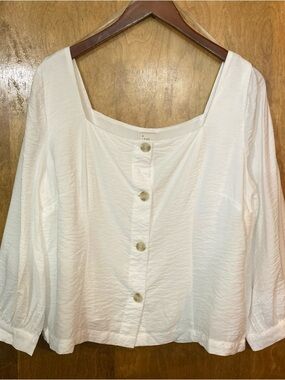 A New Day Women’s M Square Neck Balloon Sleeve Button Top Boho Hippie Angel